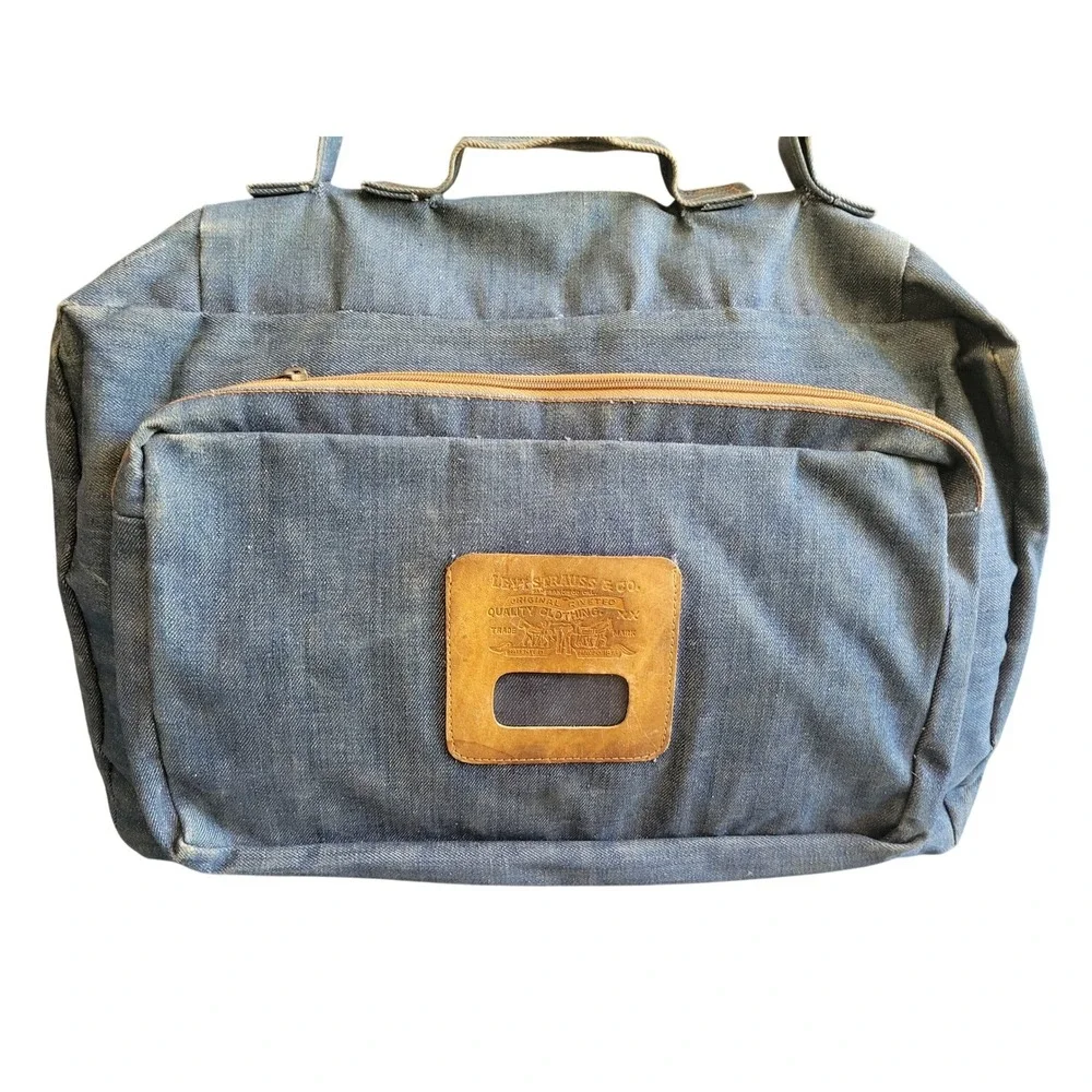 Vintage 70s Levis Orange Tab Denim Duffel Bag Travel Weekender Luggage USA - Picture 2 of 11